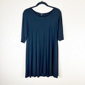 Eileen Fisher black silk tunic crewneck half sleeve dress
